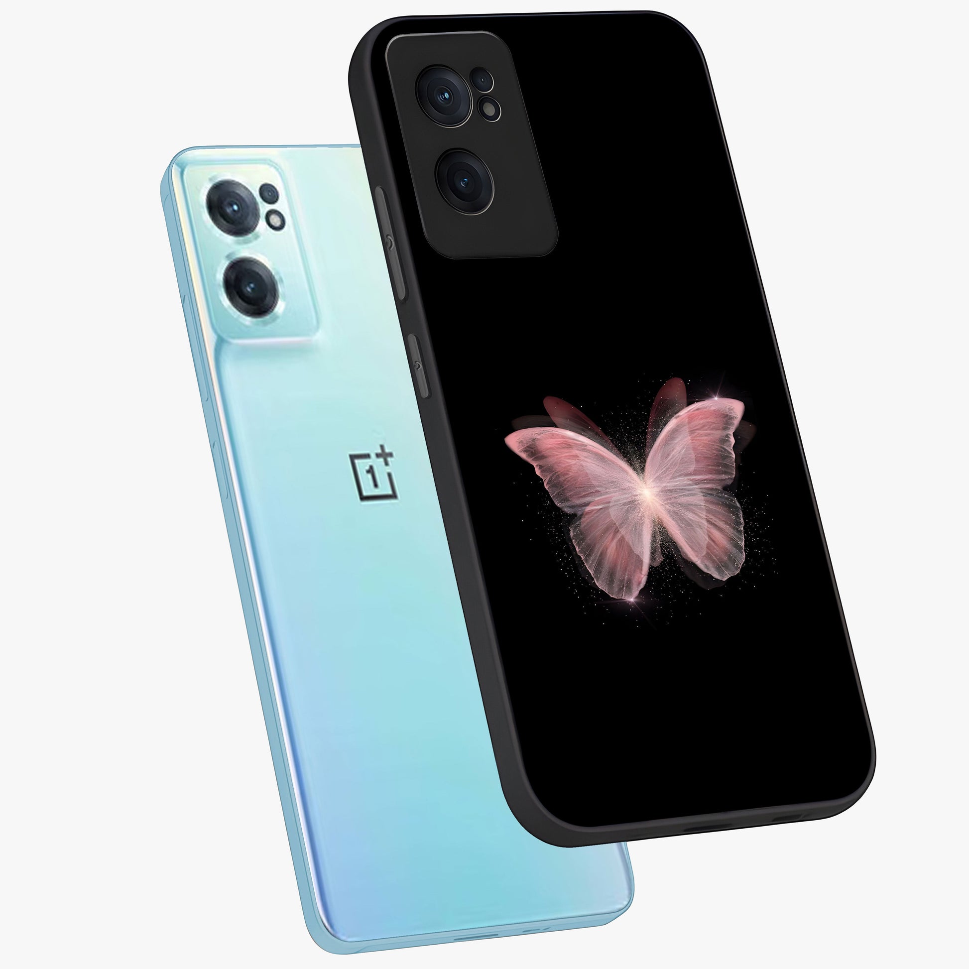 Celestial Wings Butterfly Glass Case for 1+Nord CE 2  side perspective highlighting intricate butterfly textures and smooth edges