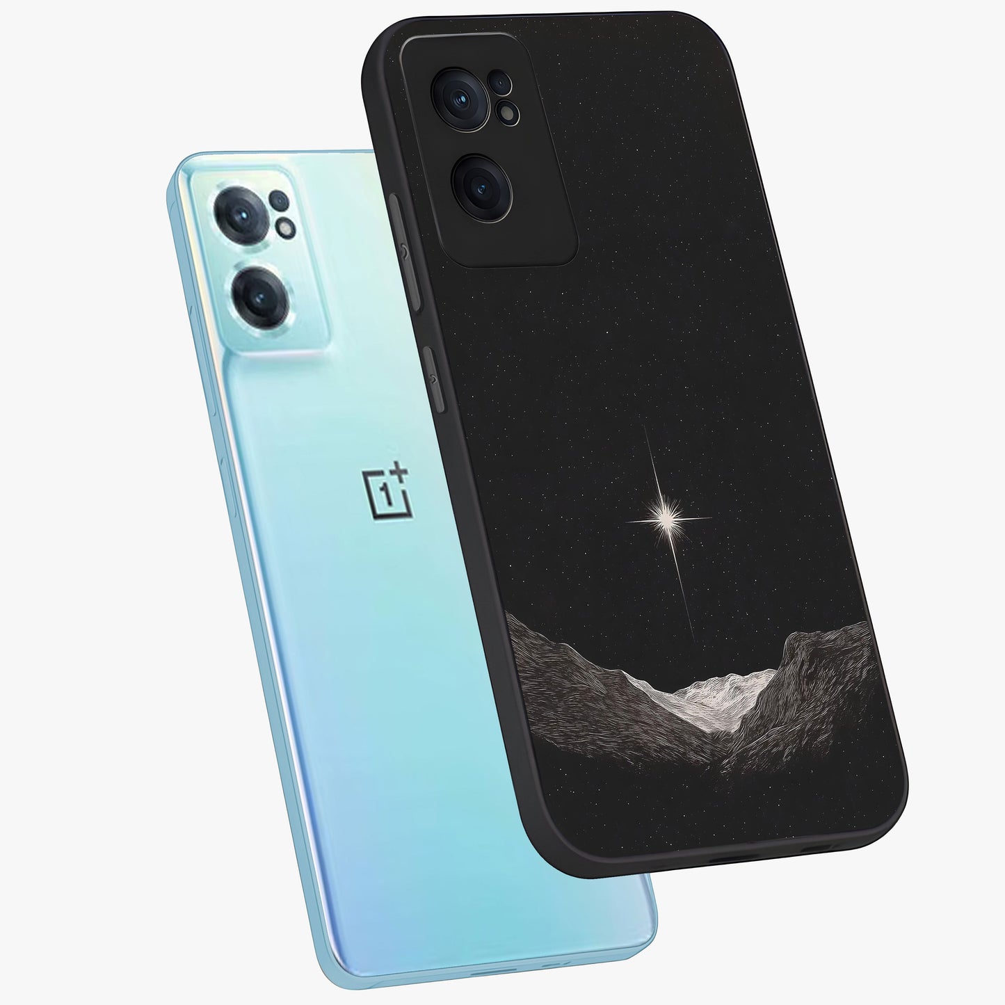 Cosmic Dream Night Glass Case for 1+Nord CE 2  side perspective highlighting vibrant star detailing and premium build