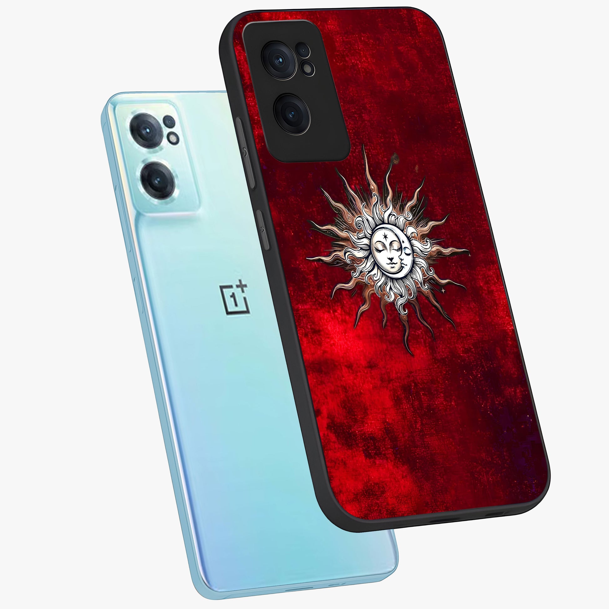 Cosmic Twin Eclipse Glass Case for 1+Nord CE 2  side perspective highlighting eclipse detailing and premium smooth build