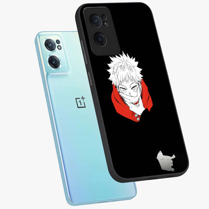 Crimson Chaos Smile Glass Case for 1+Nord CE 2  side perspective highlighting intense color contrast and sleek edges