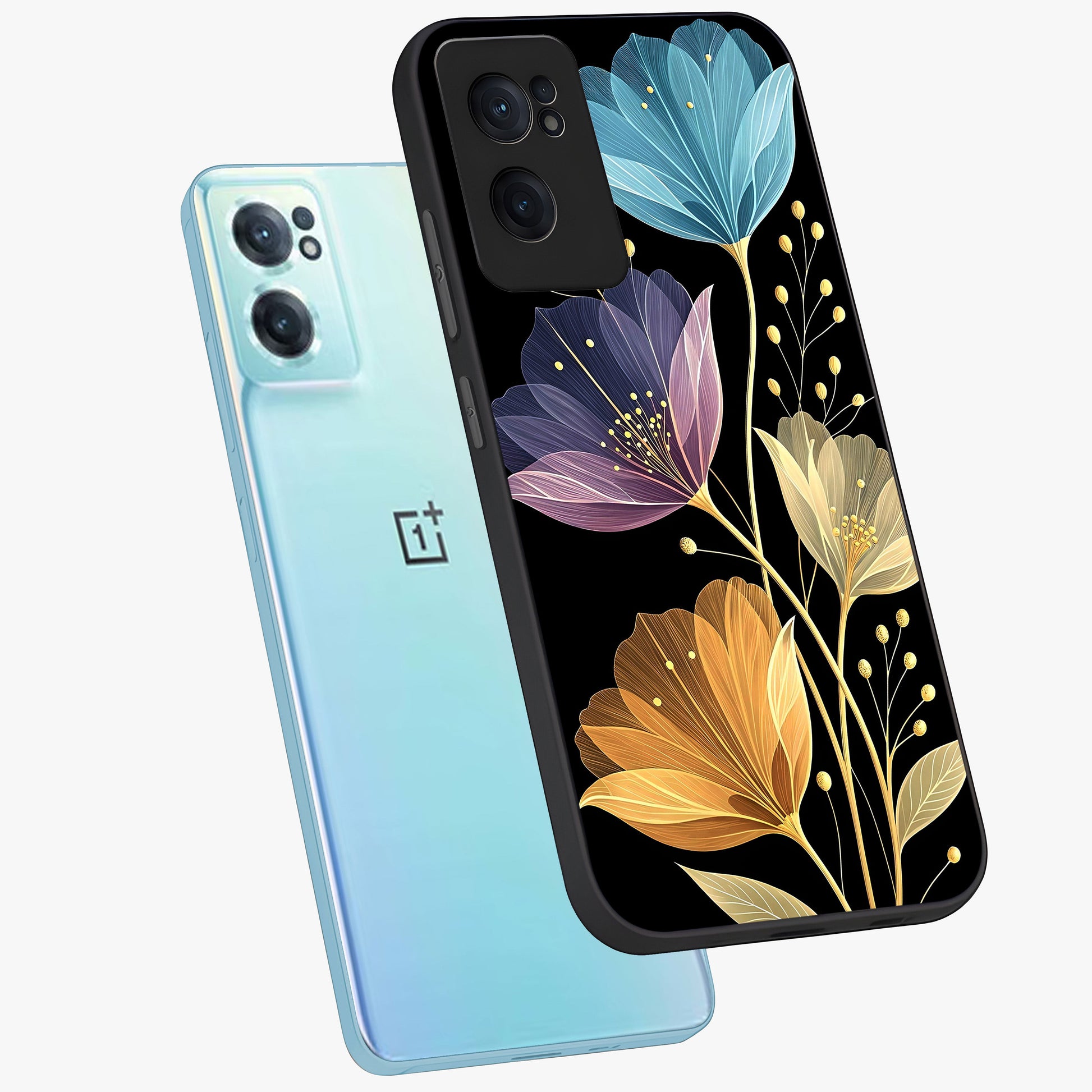 Delicate Multicolor Flowers Glass Case for 1+Nord CE 2  side perspective highlighting colorful floral textures and premium edges
