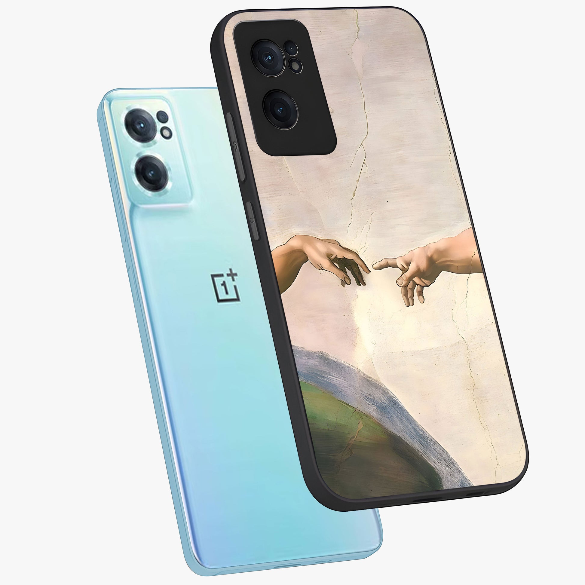 Divine Touch Art Glass Case for 1+Nord CE 2  side perspective highlighting detailed artwork and premium edge finish