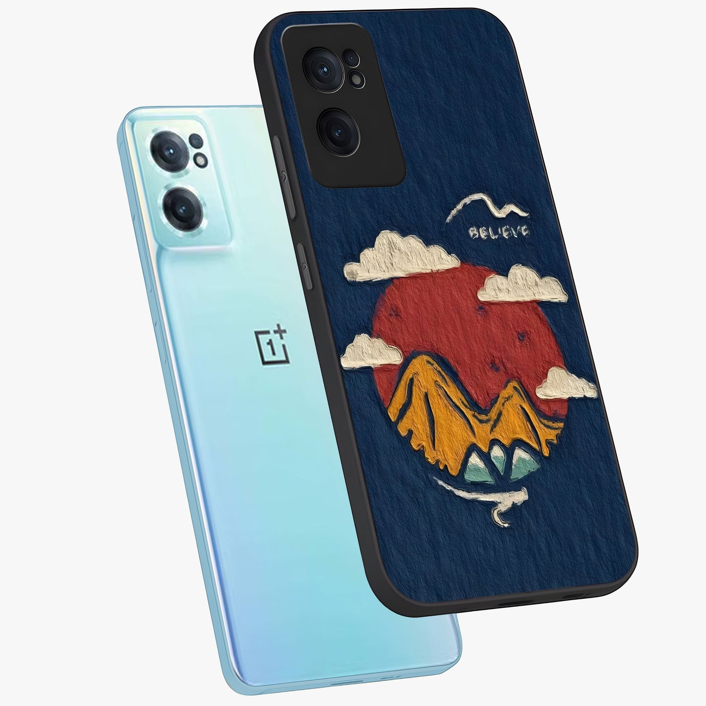 Dream Beyond Mountains Glass Case for 1+Nord CE 2  side perspective highlighting serene mountain detailing and premium edge finish