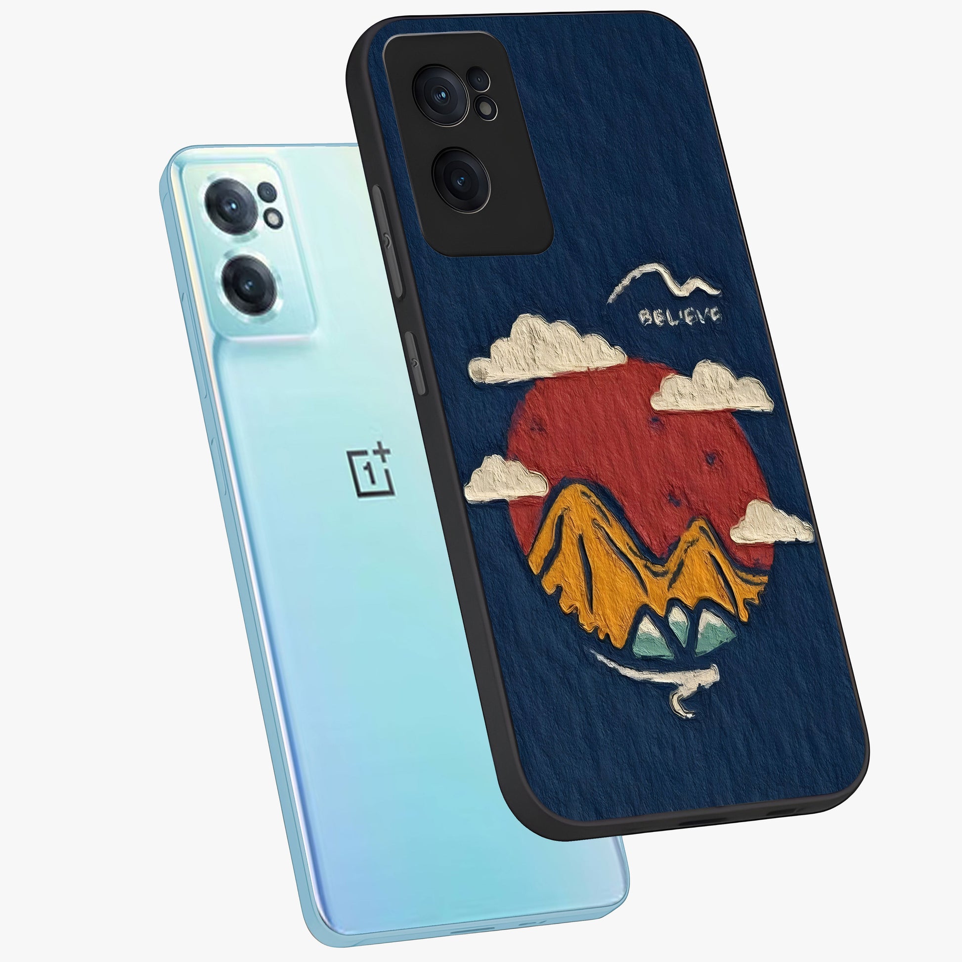 Dream Beyond Mountains Glass Case for 1+Nord CE 2  side perspective highlighting serene mountain detailing and premium edge finish