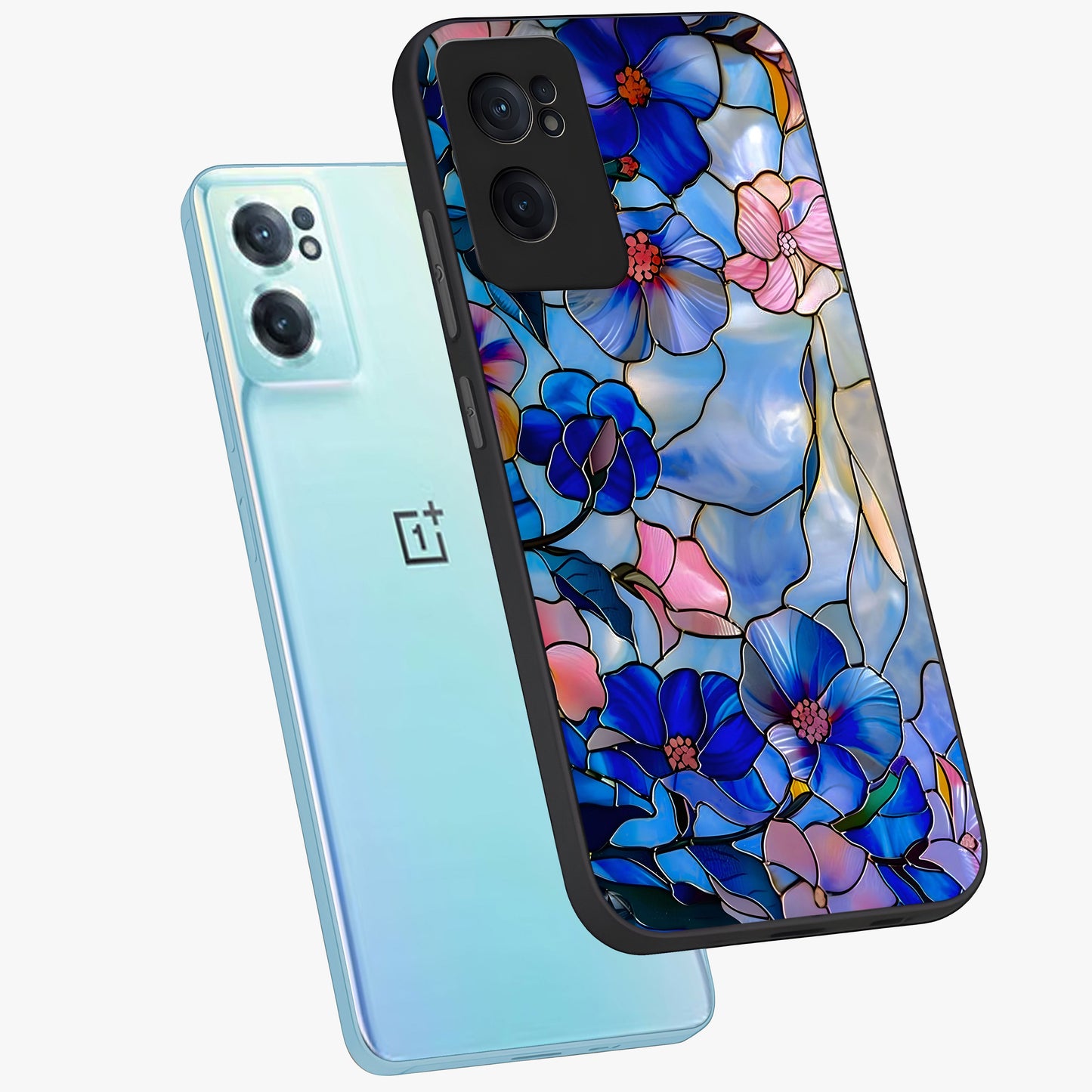 Eternal Floral Stained Glass Case for 1+Nord CE 2  side perspective highlighting colorful floral detailing and premium edge finish