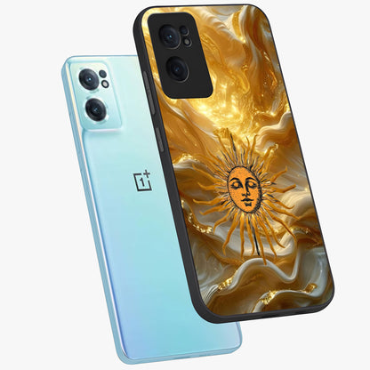 Eternal Golden Glow Glass Case for 1+Nord CE 2  side perspective highlighting rich glow detailing and premium edges