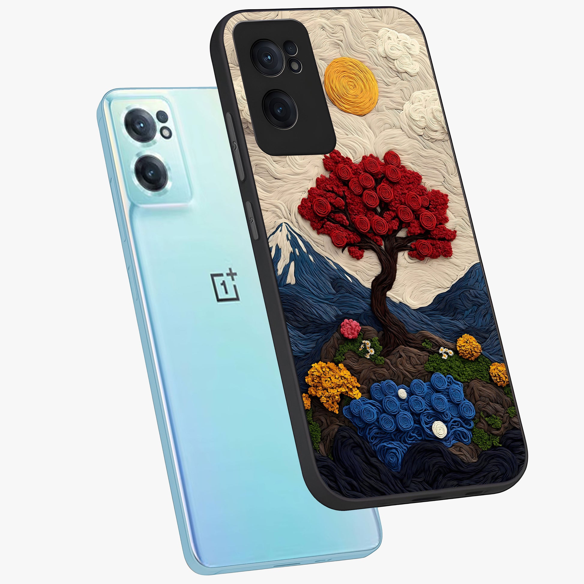 Eternal Nature Tapestry Glass Case for 1+Nord CE 2  side perspective highlighting woven texture design and premium edge finish
