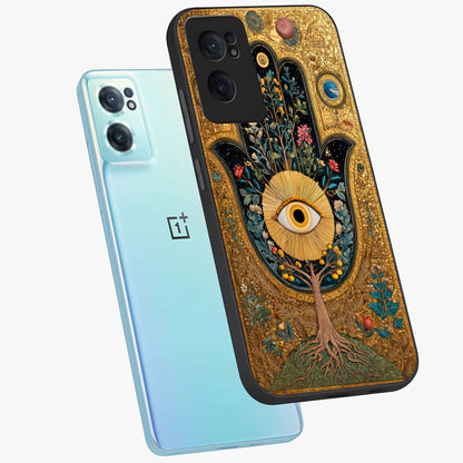 Ethereal Evil Eye Glass Case for 1+Nord Ce 2  side perspective highlighting delicate protective detailing and smooth edges