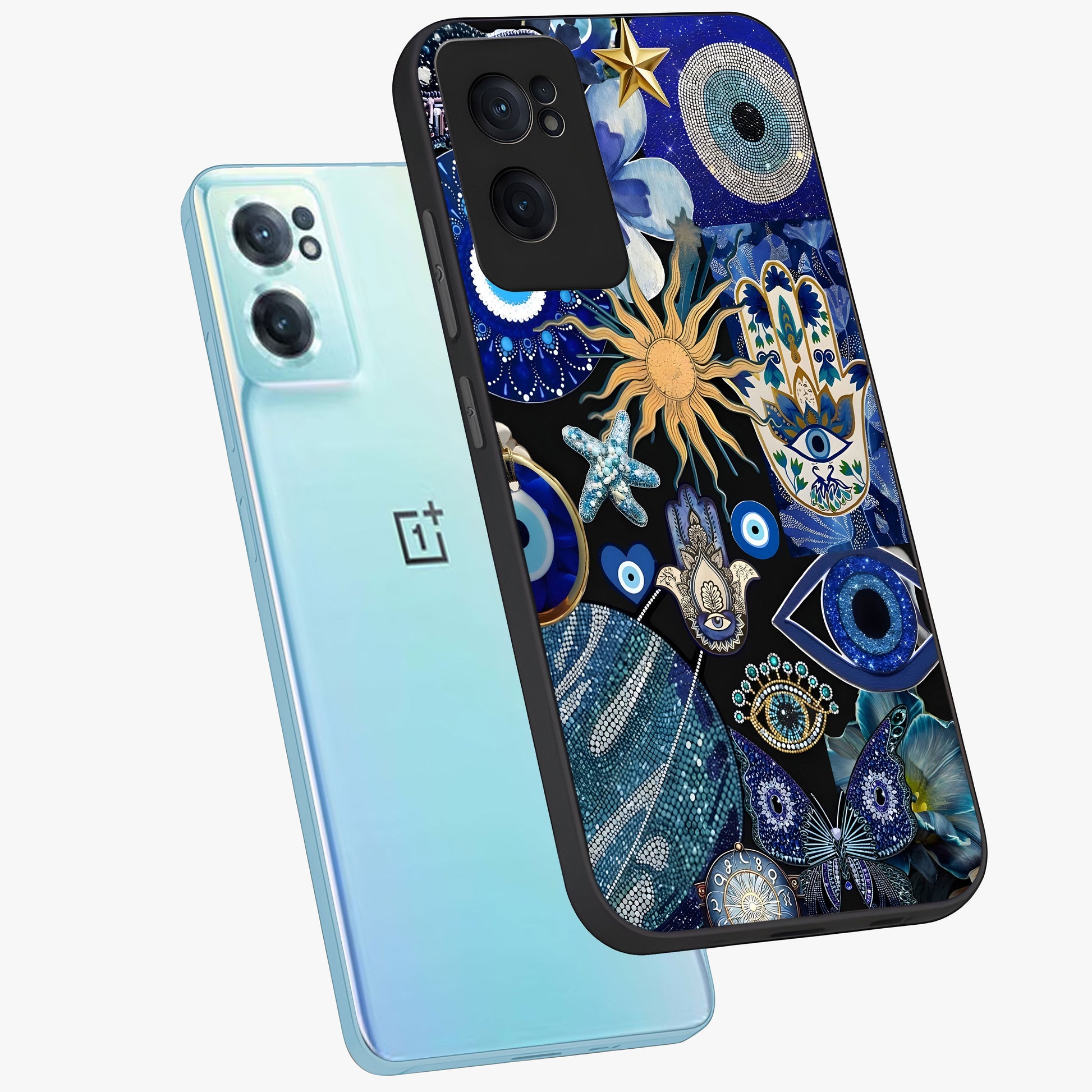 Evil Eye Charm Mix Glass Case for 1+Nord Ce 2  side perspective highlighting intricate charm detailing and smooth build