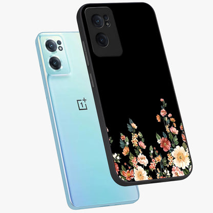 Floral Design With a Custom Personalized Name Glass Case for 1+Nord CE 2  side perspective highlighting custom typography and premium edges