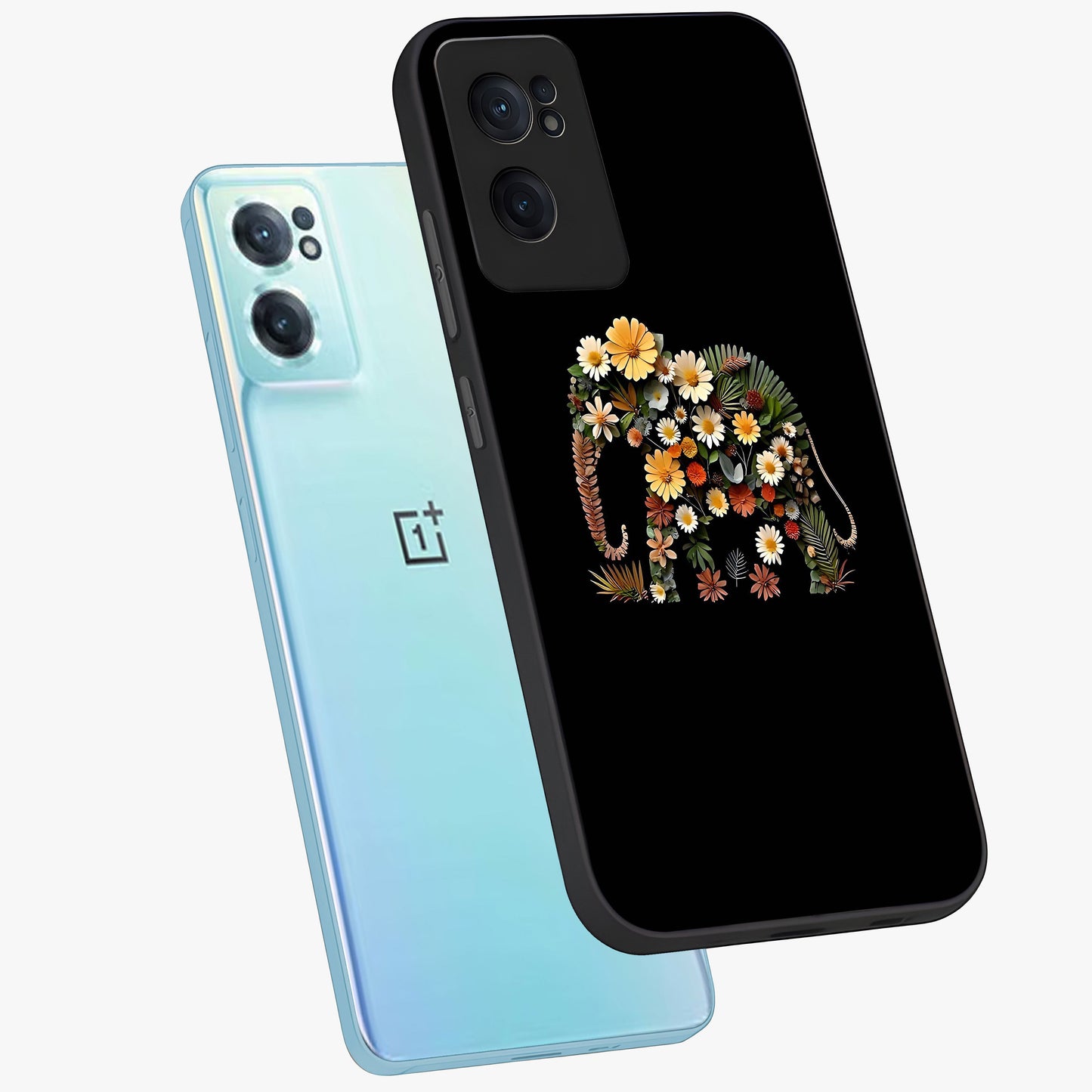 Floral Elephant Glass Case for 1+Nord CE 2  side perspective highlighting intricate artwork and smooth premium build