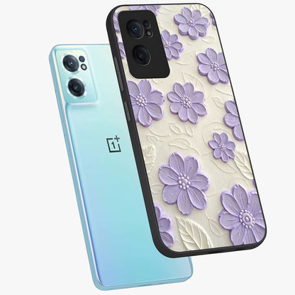 Floral Wall Art With Purple Flowers Glass Case for 1+Nord CE 2  side perspective highlighting delicate bloom details and premium build