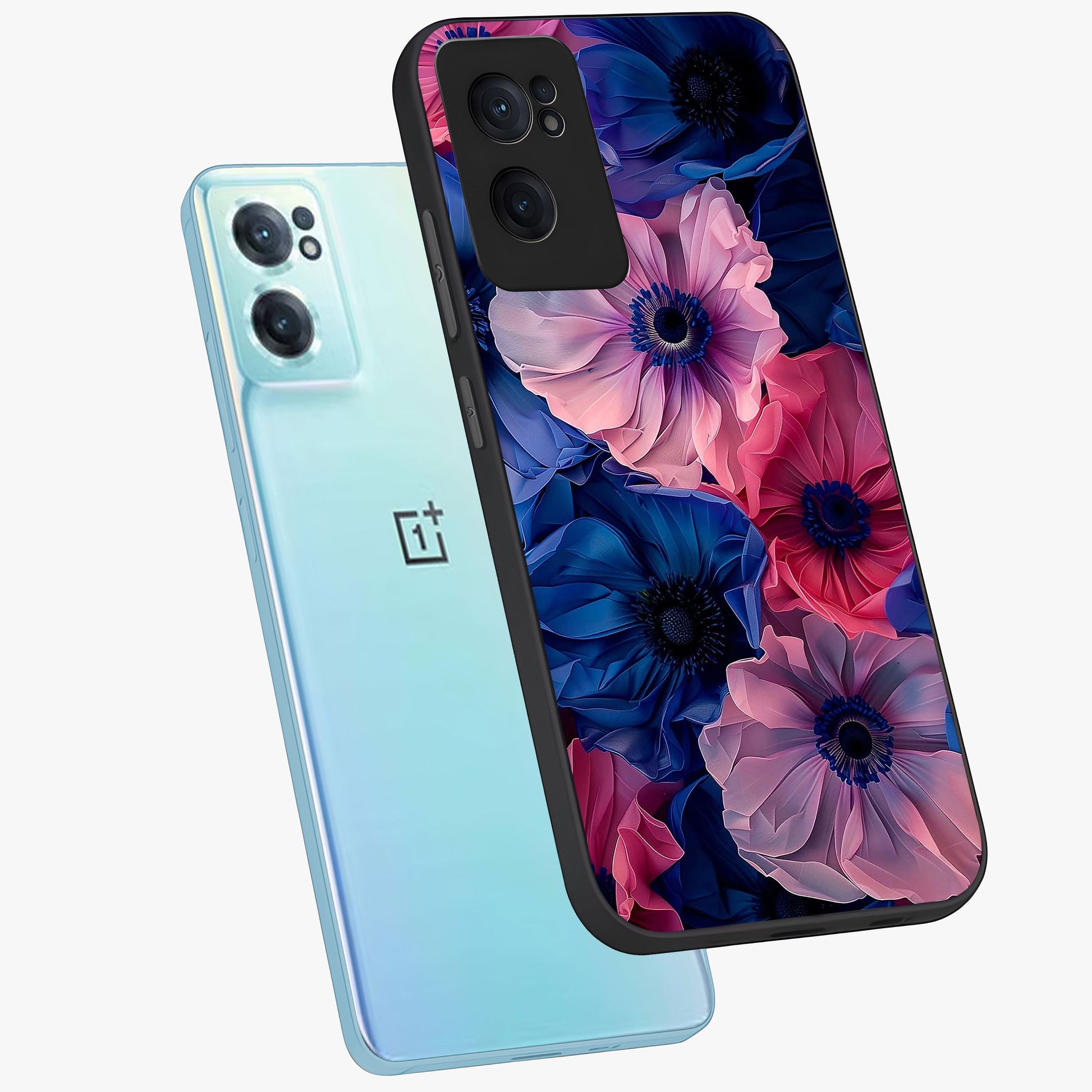 Flower Paper Art Pattern Glass Case for 1+Nord CE 2  side perspective highlighting intricate pattern design and premium build