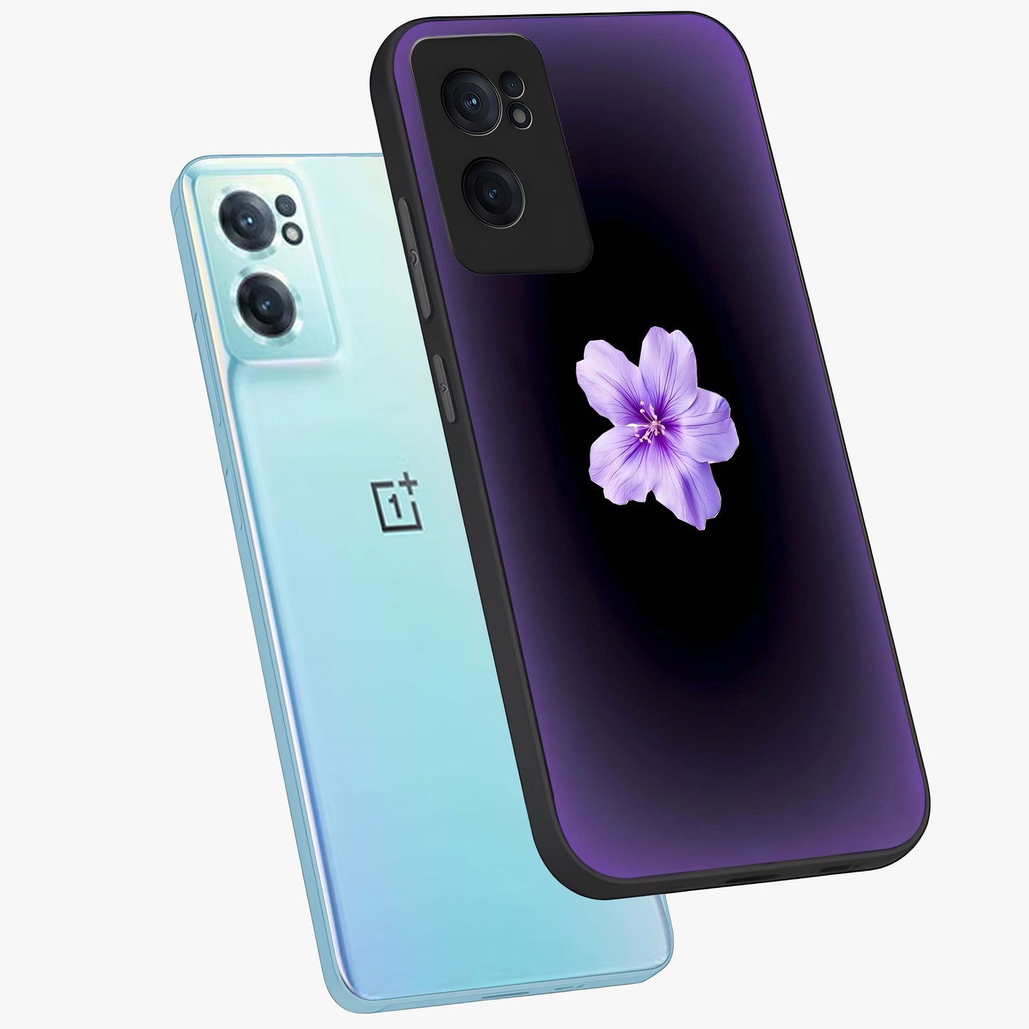 Flower on Soft Violet Gradient Glass Case for 1+Nord CE 2  side perspective highlighting delicate bloom detailing and smooth edges