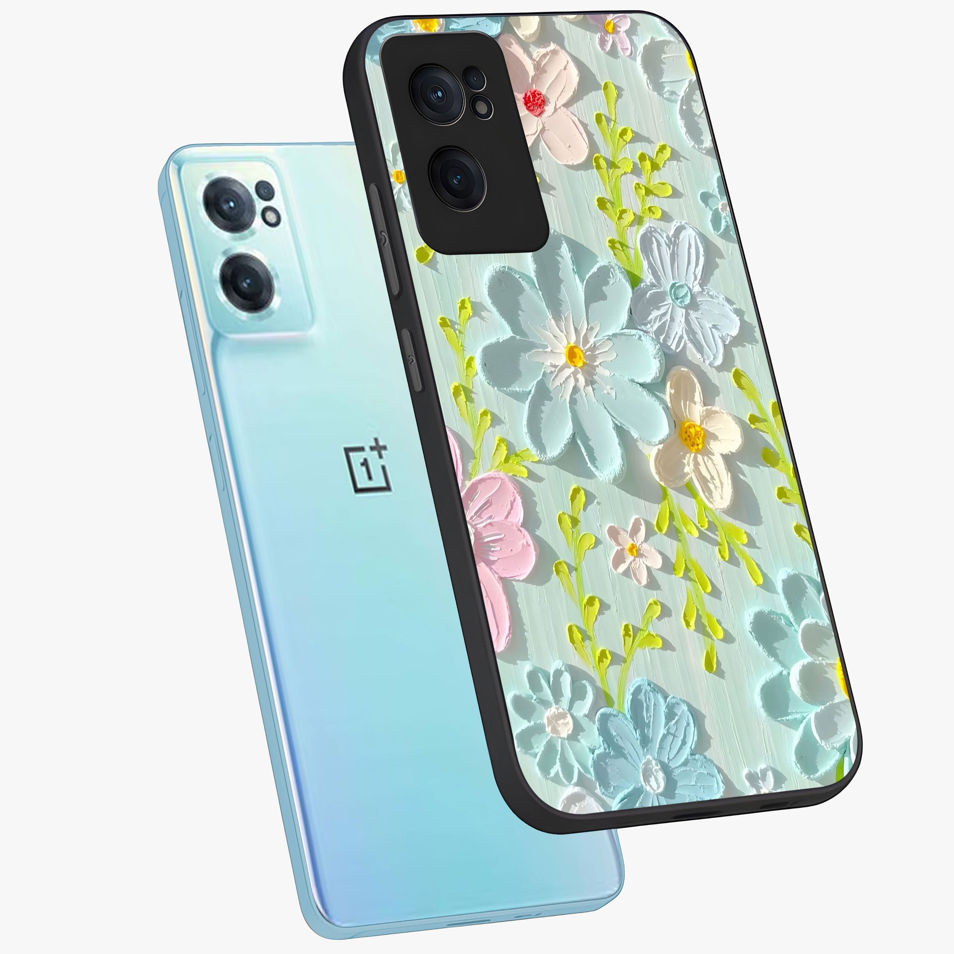 Frosted Petal Garden Glass Case for 1+Nord CE 2  side perspective highlighting subtle petal textures and sleek premium build