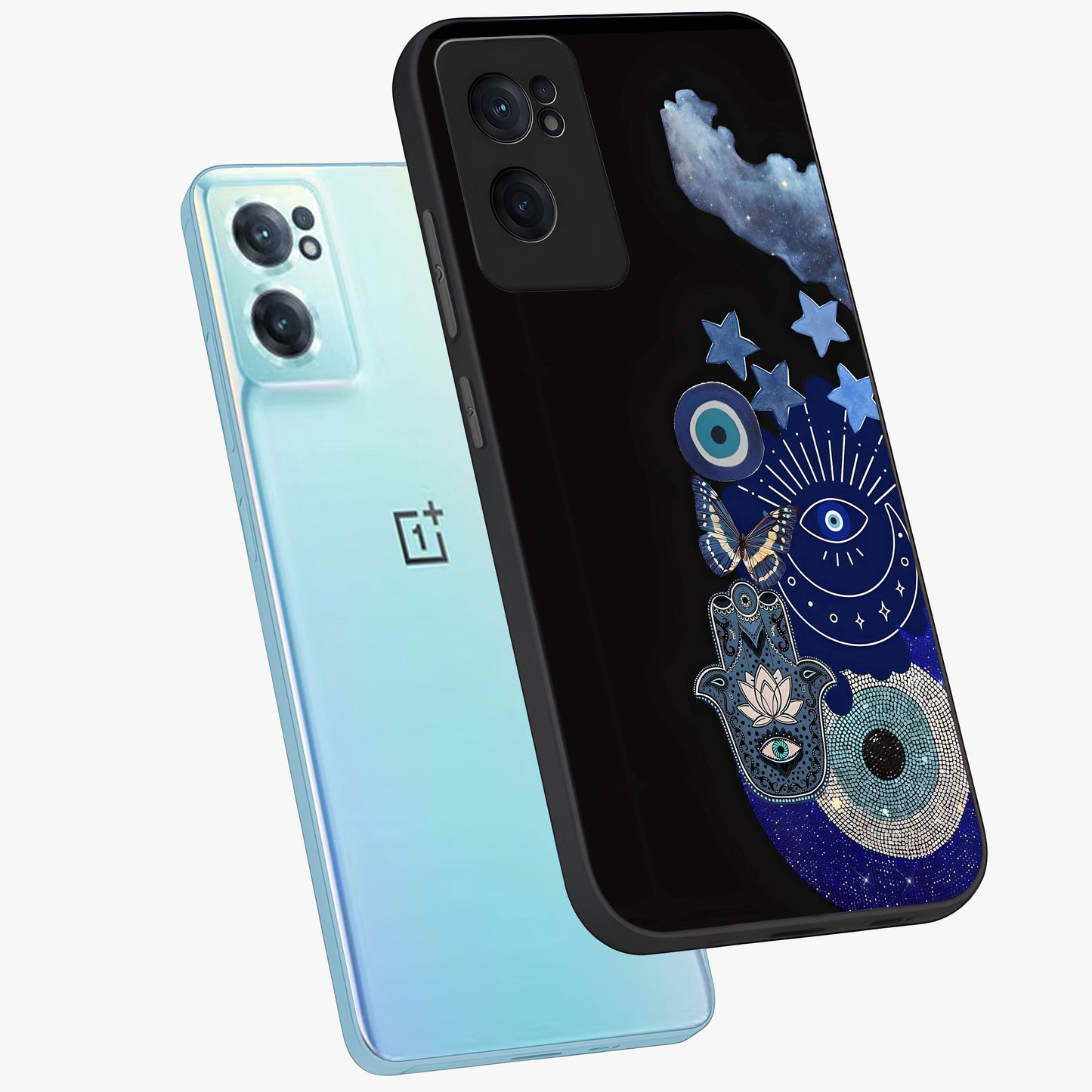 Galactic Charm Cluster Glass Case for 1+Nord CE 2  side perspective highlighting glowing textures and premium edge finish