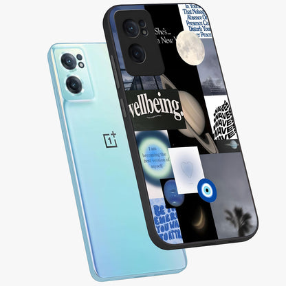 Galactic Energy Collage Glass Case for 1+Nord CE 2  side perspective highlighting bold abstract detailing and sleek build