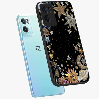 Galactic Jewel Stars Glass Case for 1+Nord CE 2  side perspective highlighting shimmering textures and premium edges