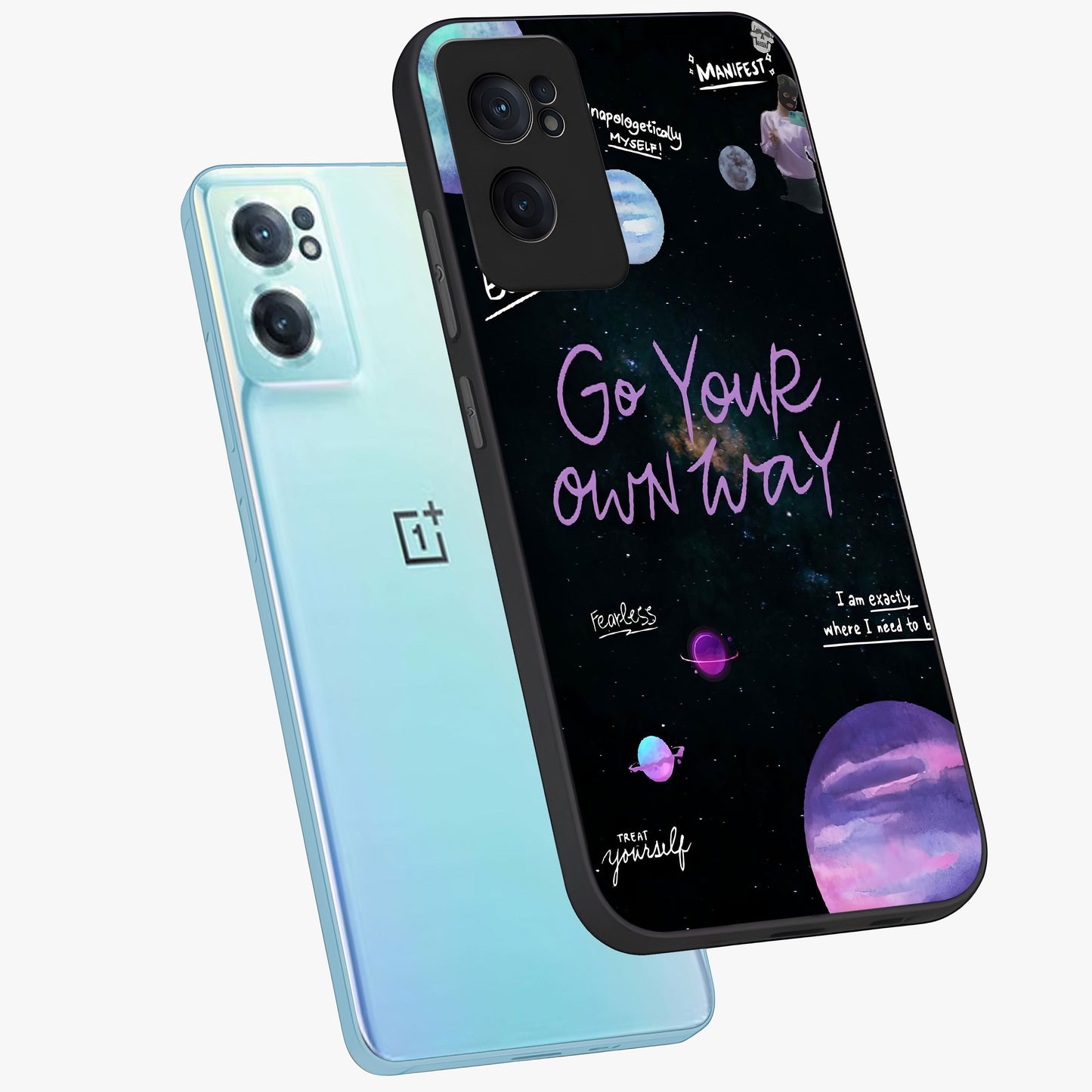 Galactic Vibes Universe Glass Case for 1+Nord CE 2  side perspective highlighting bold cosmic textures and sleek build