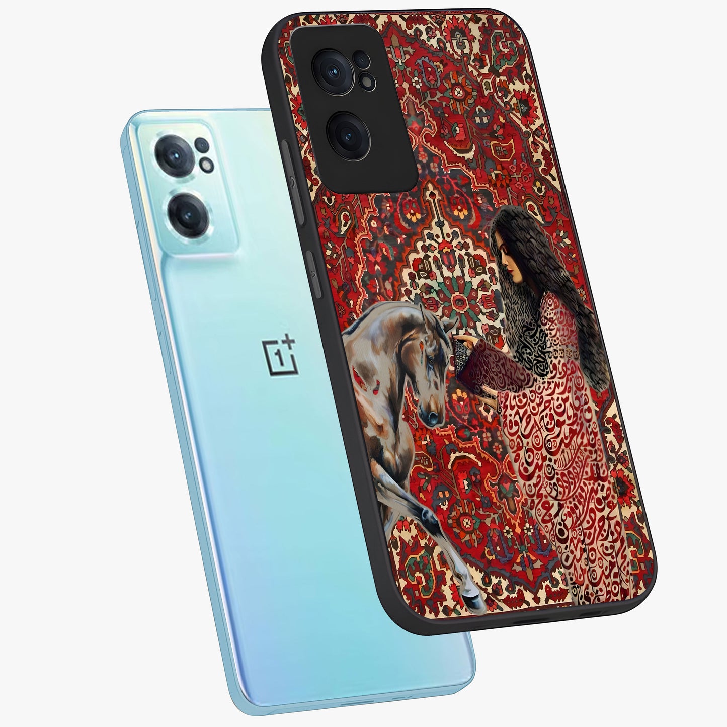 Girl With Horse Glass Case for 1+Nord Ce 2  side perspective highlighting graceful equestrian detailing and smooth build