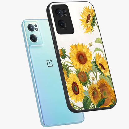 Golden Bloom Fields Glass Case for 1+Nord CE 2  side perspective highlighting delicate bloom textures and premium edges