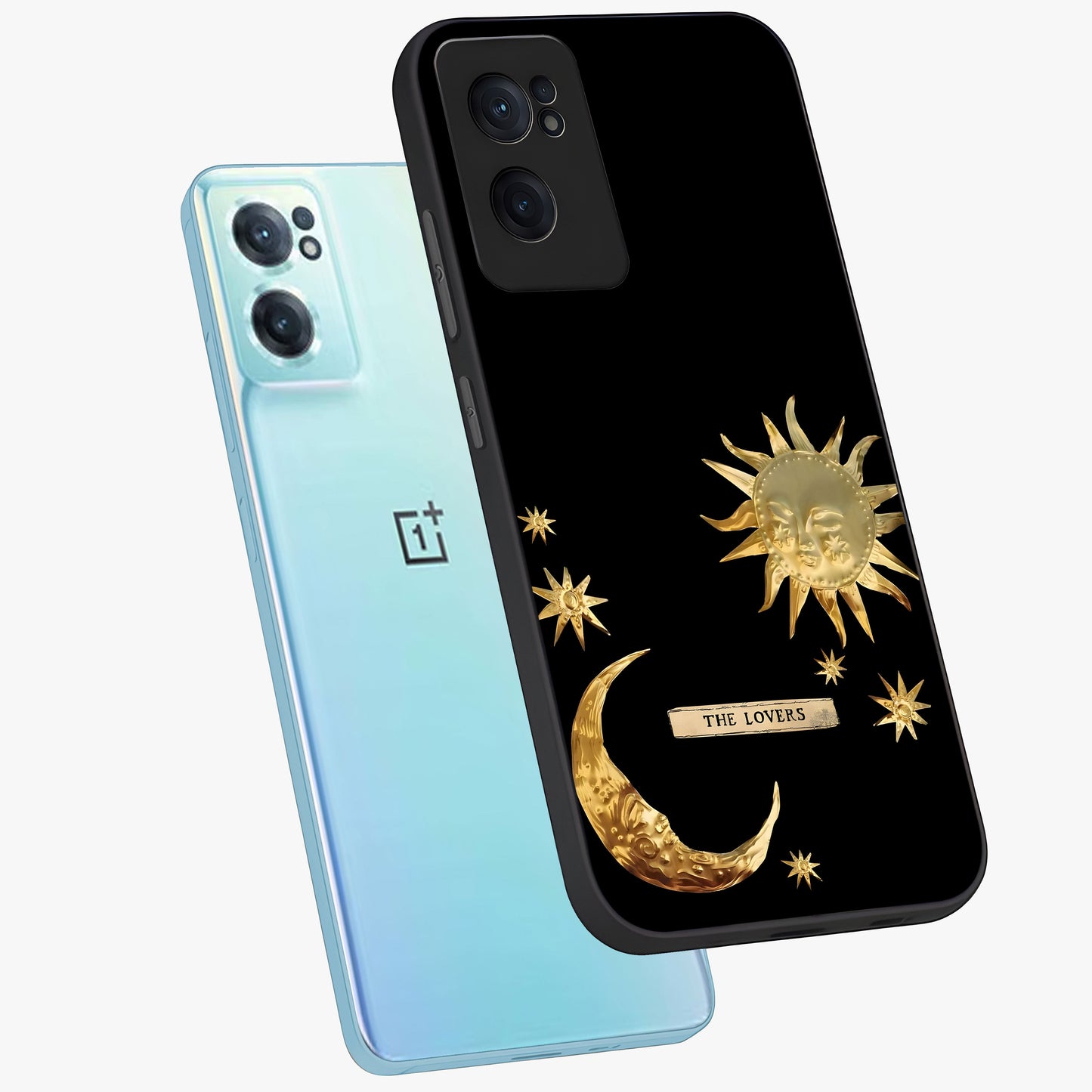 Golden Celestial Charm Glass Case for 1+Nord CE 2  side perspective highlighting luminous detailing and premium edge finish