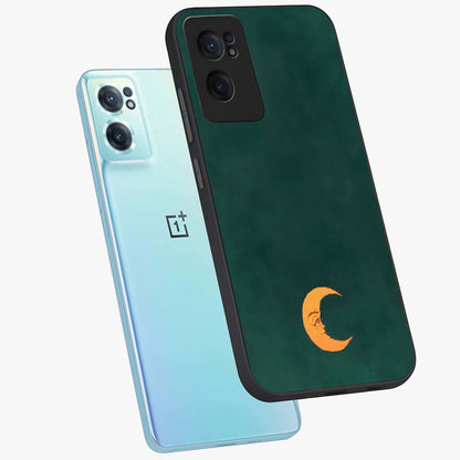 Golden Crescent Mood Glass Case for 1+Nord CE 2  side perspective highlighting elegant crescent detailing and smooth build
