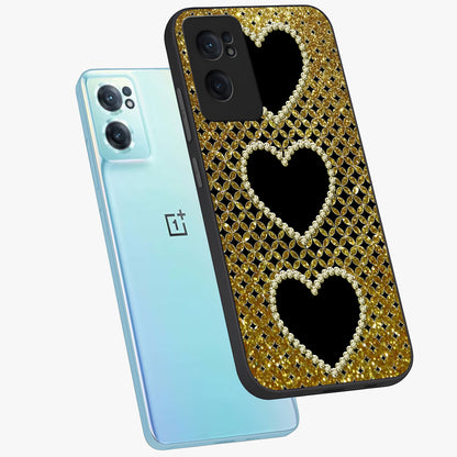 Golden Heart Glow Glass Case for 1+Nord CE 2  side perspective highlighting smooth heart detailing and premium edges