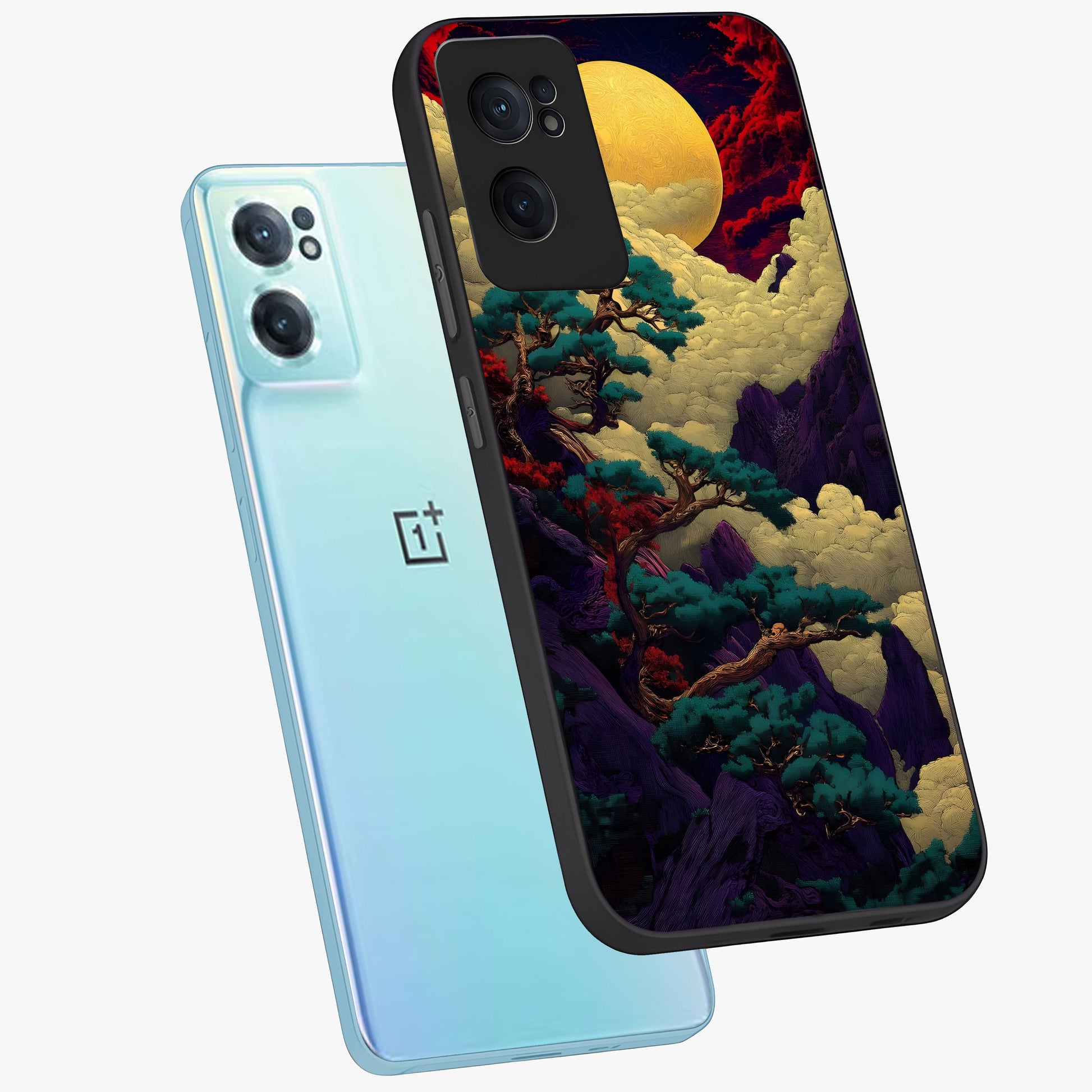 Golden Moon Horizon Glass Case for 1+Nord CE 2  side perspective highlighting smooth celestial detailing and sleek build
