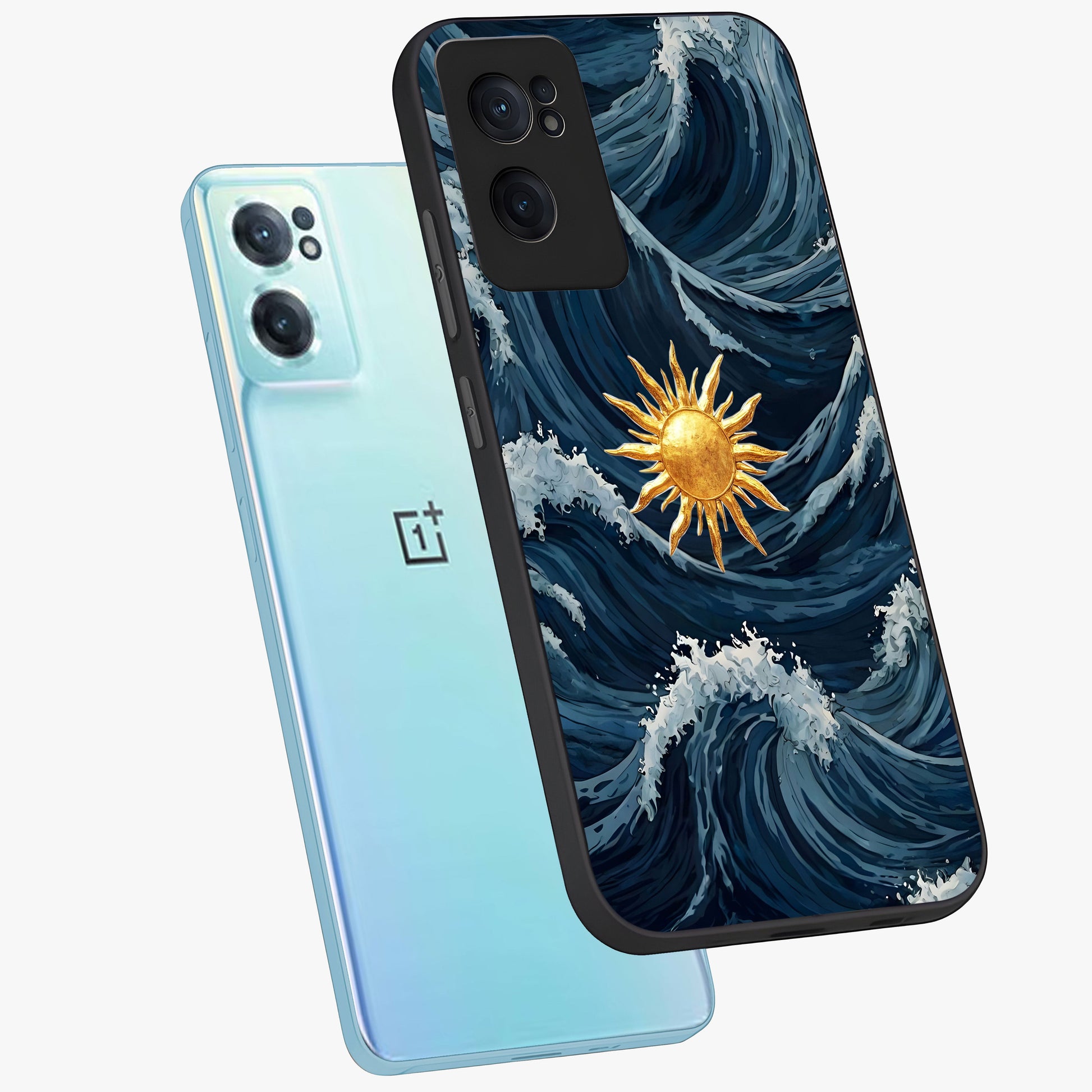 Golden Wave Rise Glass Case for 1+Nord CE 2  side perspective highlighting smooth wave textures and premium edges