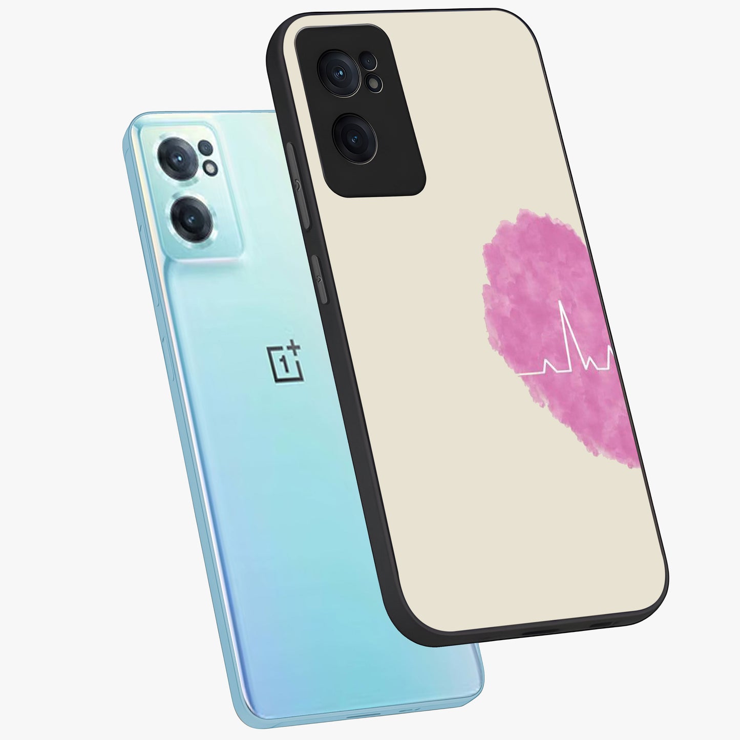 Heartbeat of Love Glass Case for 1+Nord CE 2  side perspective highlighting delicate heart detailing and smooth premium edges