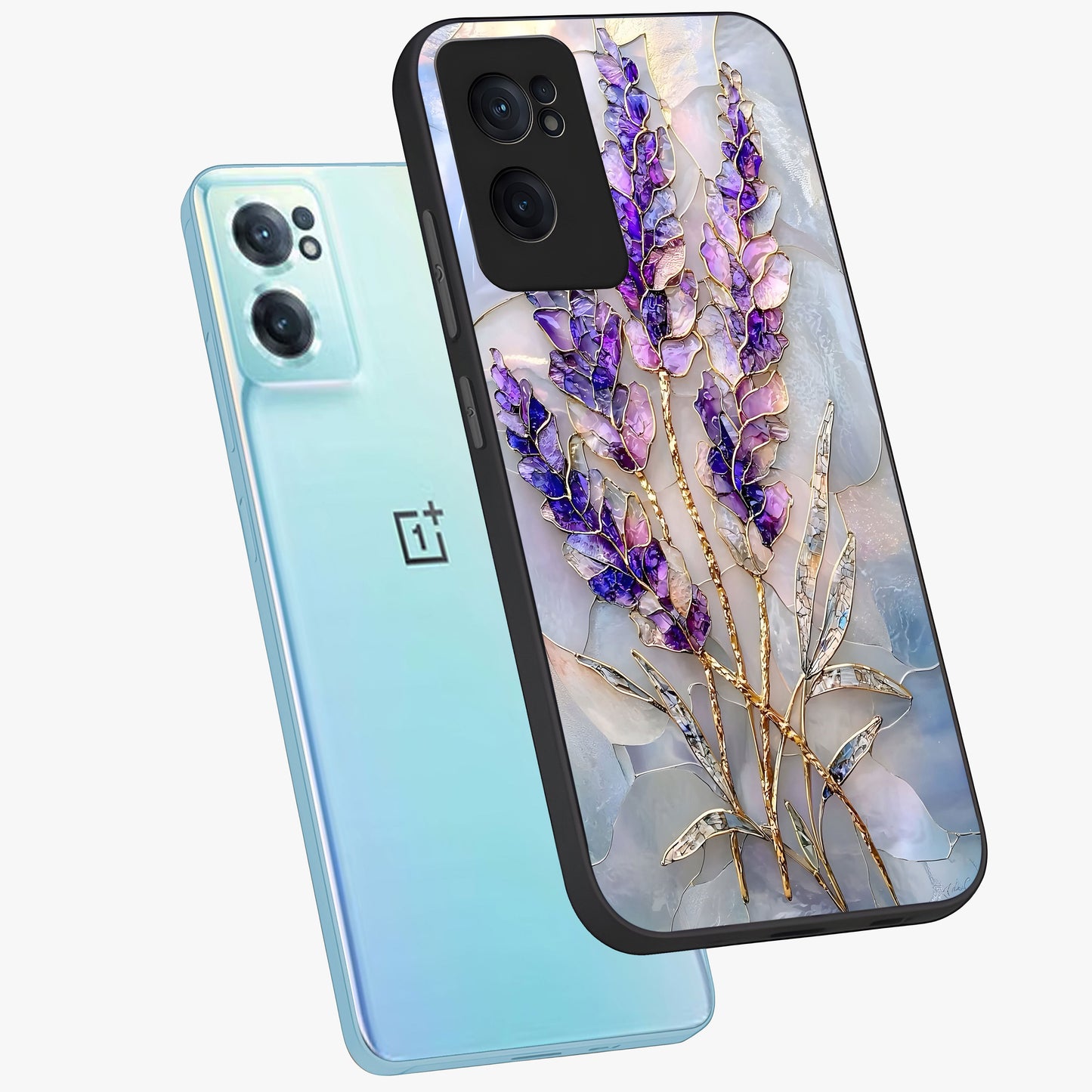 Lavender Dream Glow Glass Case for 1+Nord CE 2  side perspective highlighting vibrant textures and smooth premium build