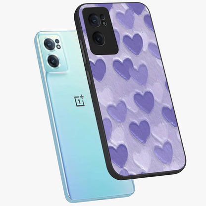 Lavender Paper Hearts Glass Case for 1+Nord CE 2  side perspective highlighting delicate heart textures and sleek build