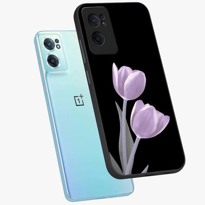Lilac Tulip Flowers Glass Case for 1+Nord CE 2  side perspective highlighting refined floral textures and premium edges