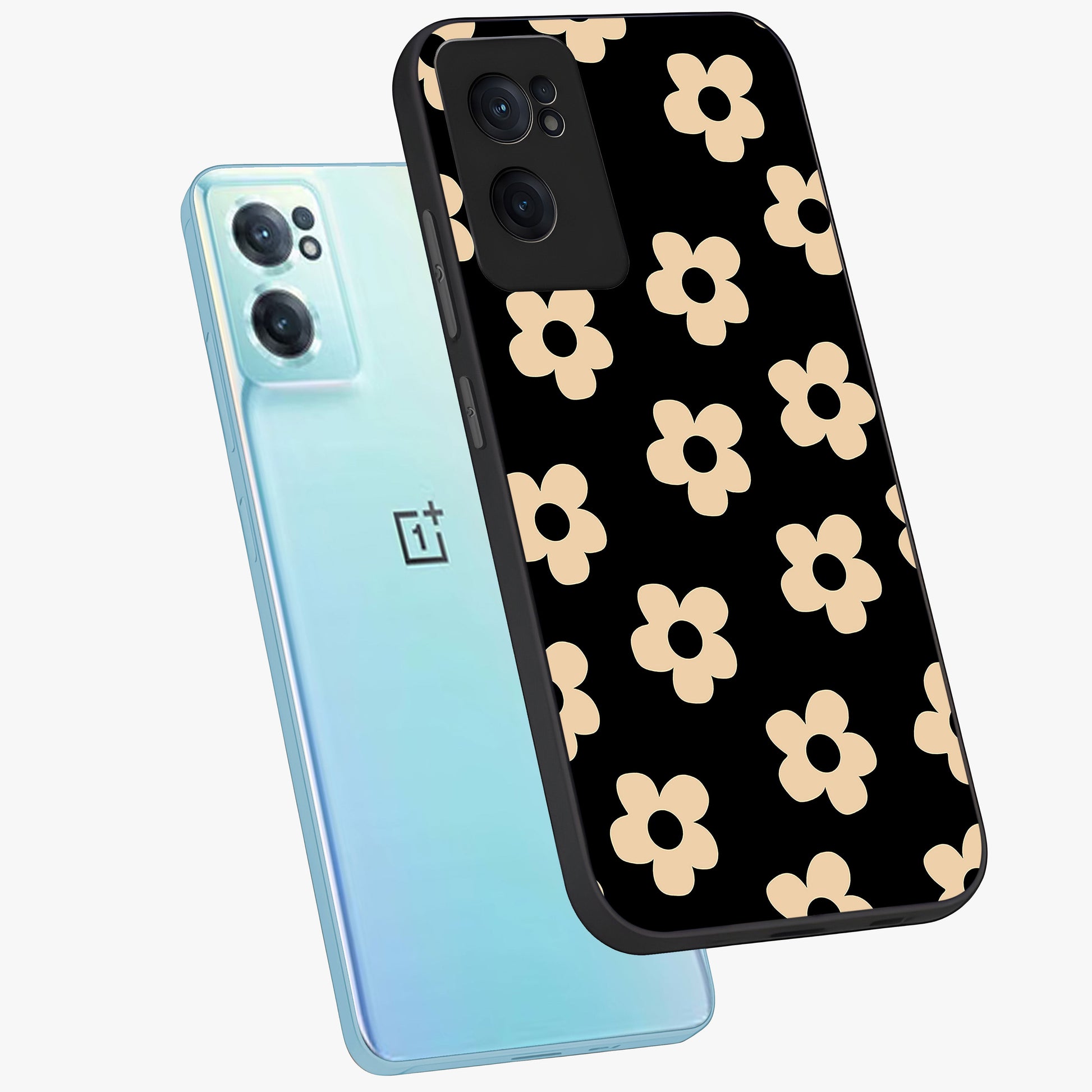 Little Daisy Flower Retro Pattern Glass Case for 1+Nord CE 2  side perspective highlighting playful floral textures and smooth premium edges