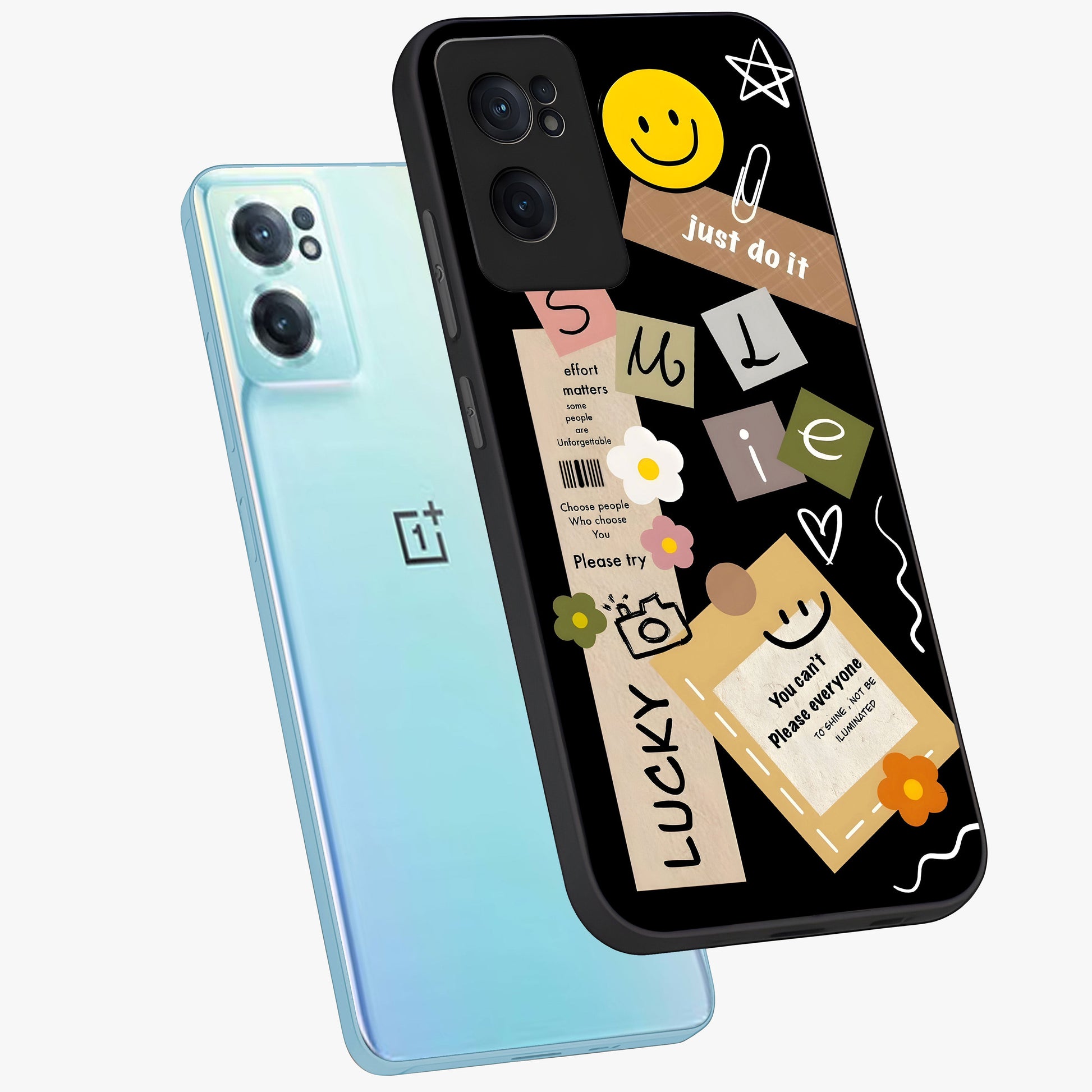 Lucky Aesthetic Collage Case Glass Case for 1+Nord CE 2  side perspective highlighting playful detailing and sleek edges