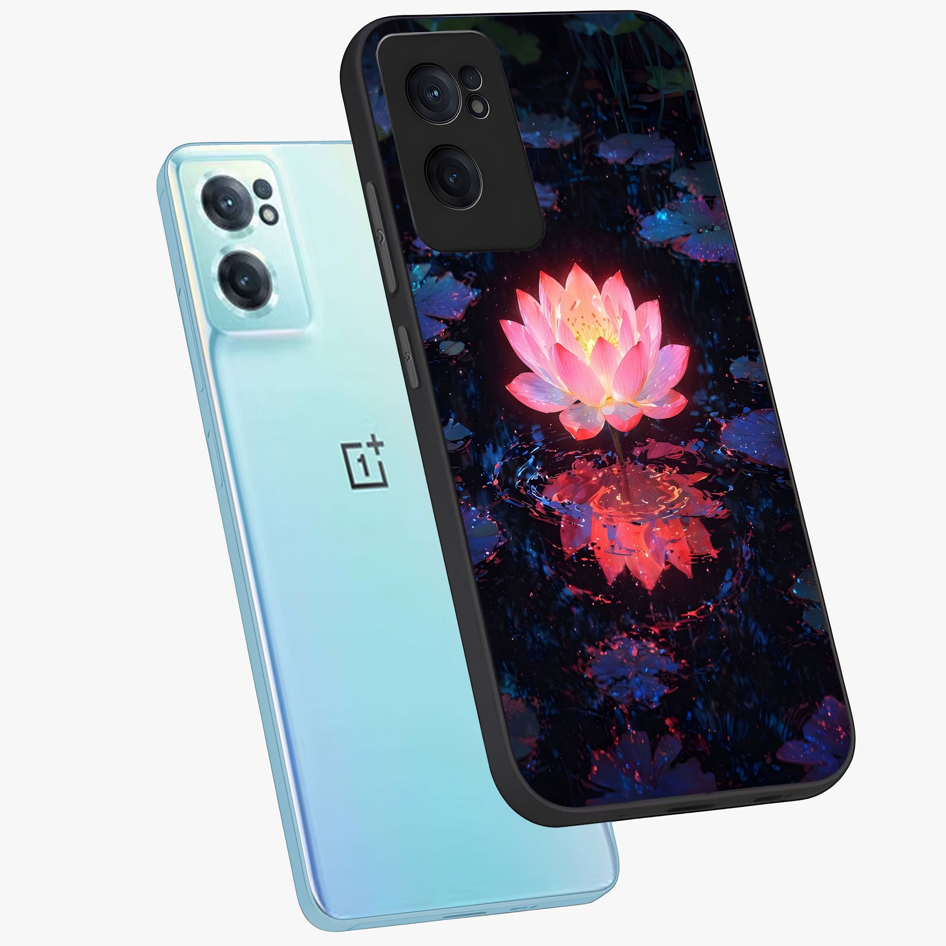 Luminous Lotus Glow Glass Case for 1+Nord CE 2  side perspective highlighting serene floral textures and premium edges