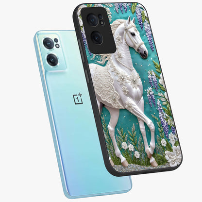 Majestic Floral Stallion Glass Case for 1+Nord CE 2  side perspective highlighting refined equestrian textures and premium edges