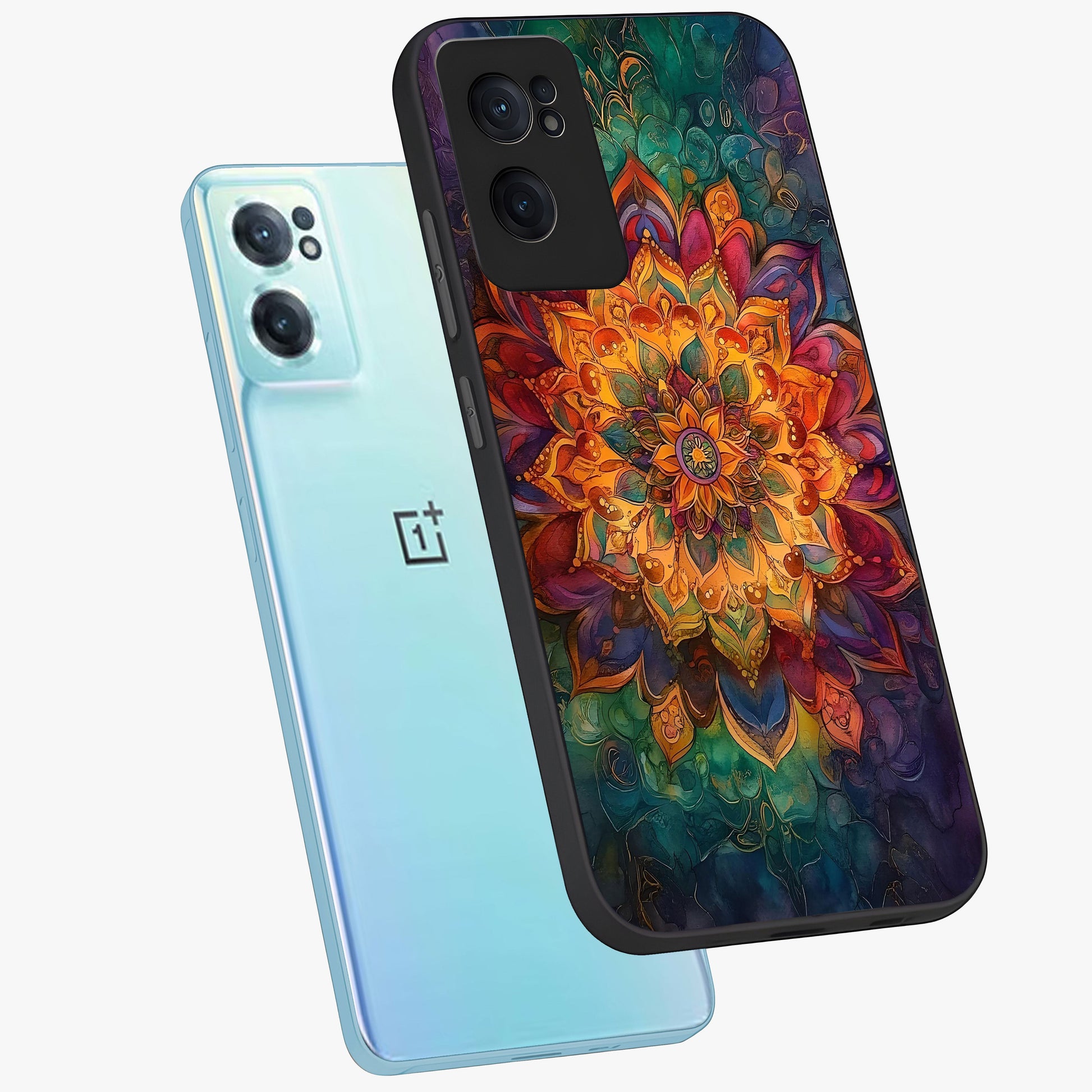 Mandala Vibrants Glass Case for 1+Nord CE 2  side perspective highlighting vibrant ornamental textures and premium edges
