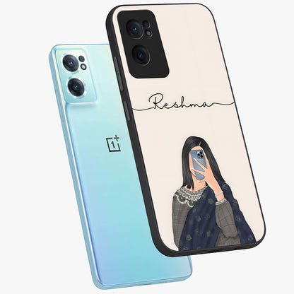 Mirror Mood Muse With Custom Name Glass Case for 1+Nord Ce 2  side perspective highlighting custom text detailing and premium edges