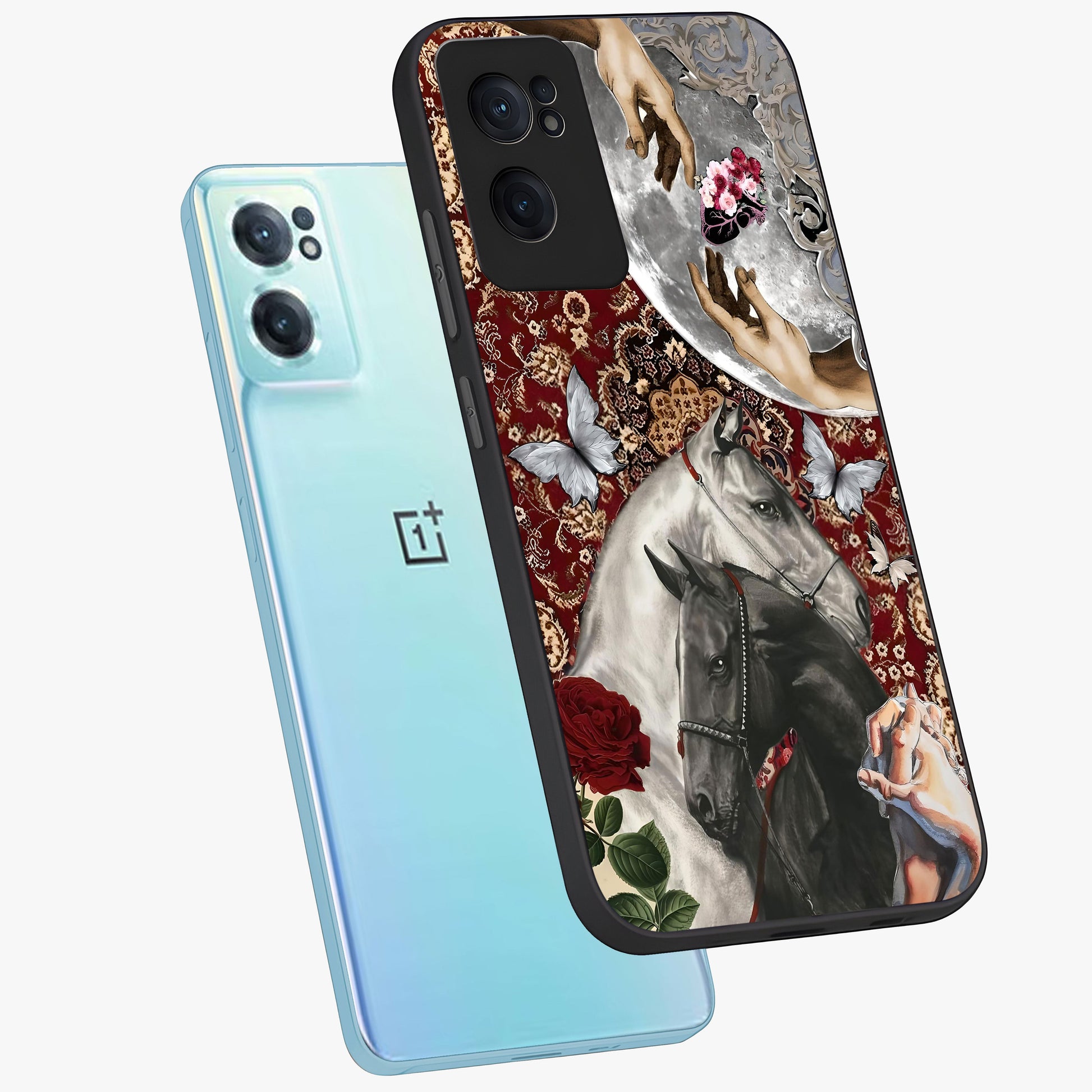 Moonlit Royal Stallion Glass Case for 1+Nord CE 2  side perspective highlighting refined equestrian detailing and premium edges