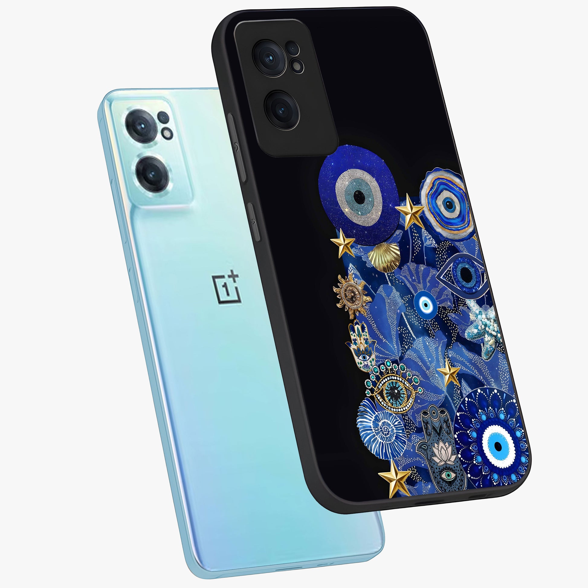 Mystic Ocean Eye Glass Case for 1+Nord CE 2  side perspective highlighting intricate eye textures and sleek edges