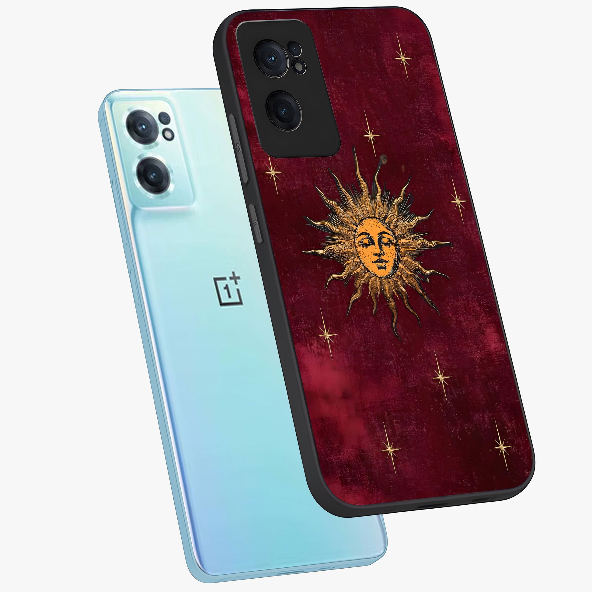 Mystic Solar Glow Glass Case for 1+Nord CE 2  side perspective highlighting luminous detailing and premium edges