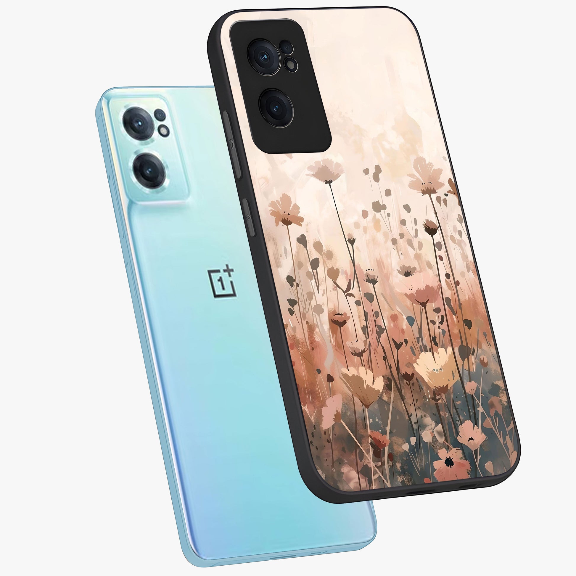 Pastel Wildflowers Glass Case for 1+Nord CE 2  side perspective highlighting vibrant bloom textures and smooth premium build