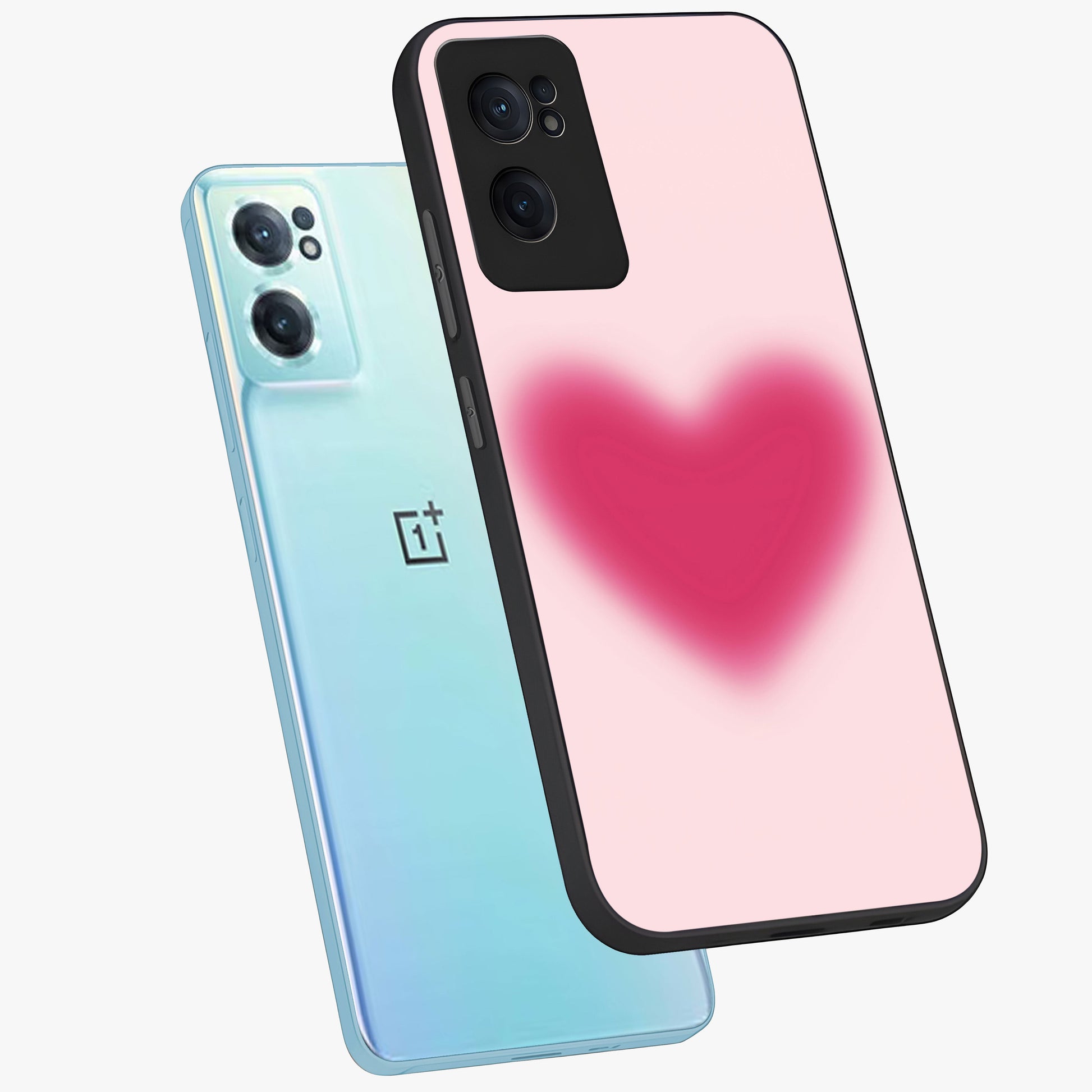 Pink Aura Heart Glass Case for 1+Nord CE 2  side perspective highlighting smooth gradients and premium edges