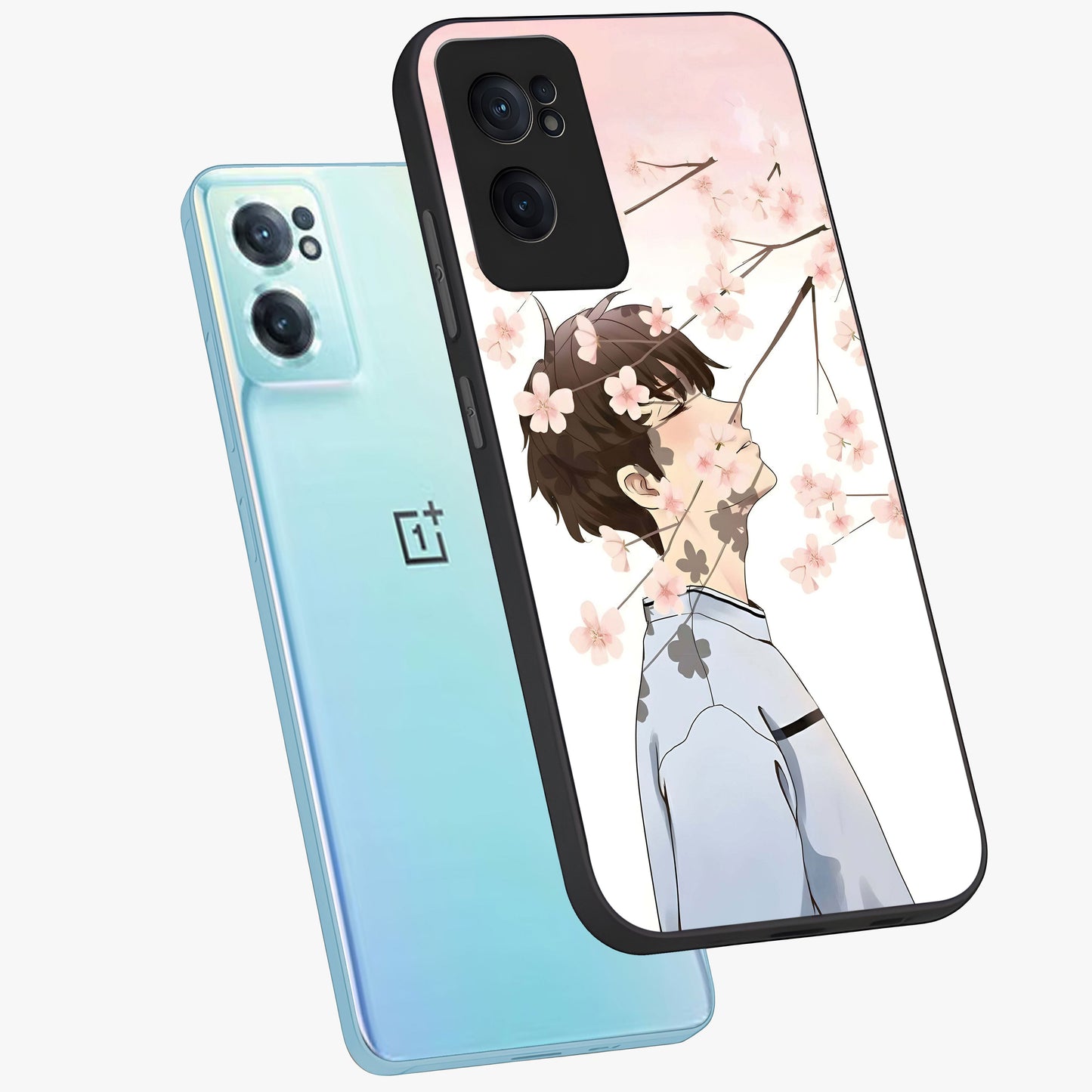Pink Blossom Boy Glass Case for 1+Nord CE 2  side perspective highlighting delicate floral textures and sleek build