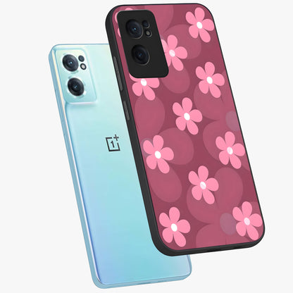 Pink Daisy Flower Pattern Glass Case for 1+Nord CE 2  side perspective highlighting bright floral textures and smooth build