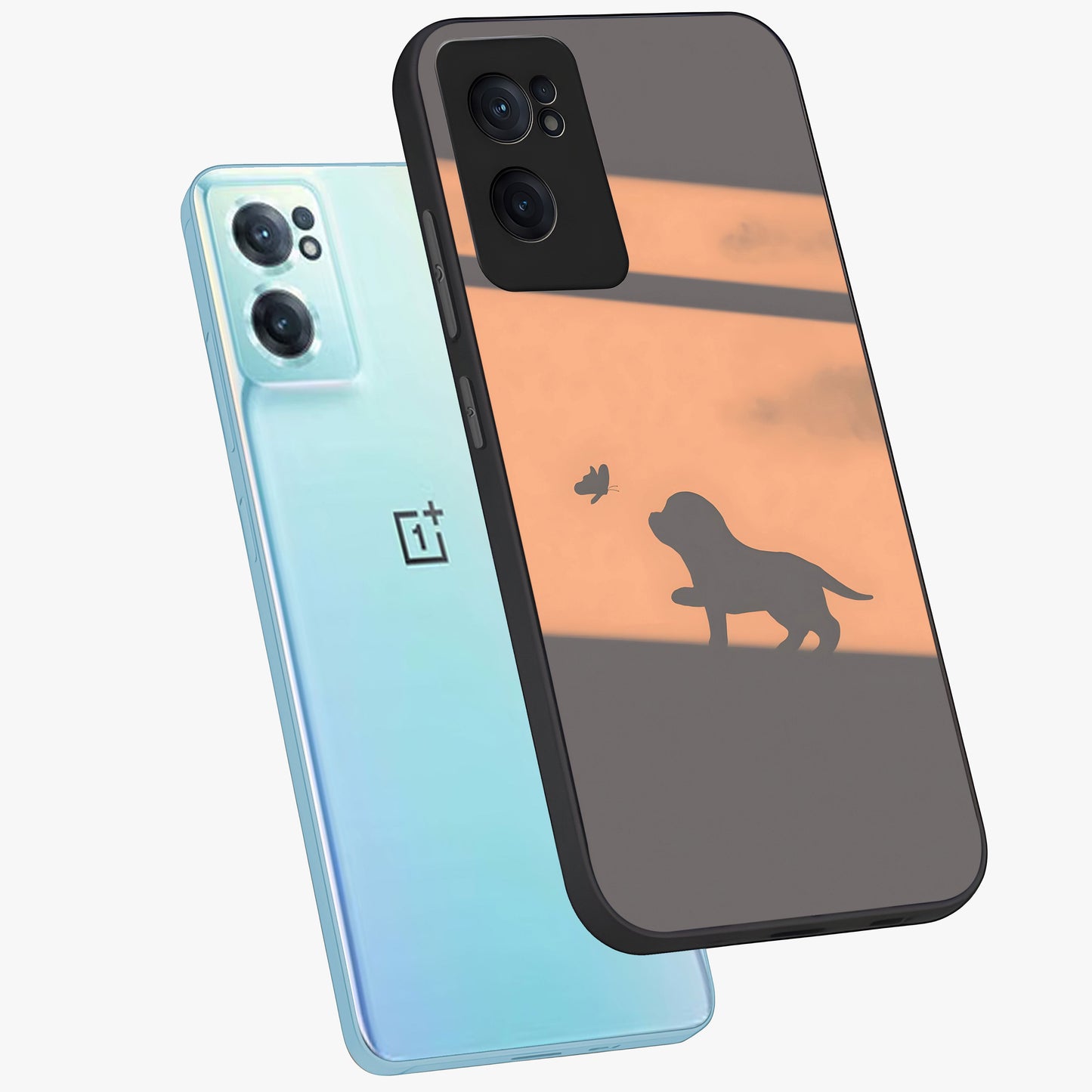 Puppy Shadow Art Glass Case for 1+Nord CE 2  side perspective highlighting cute illustration textures and smooth build