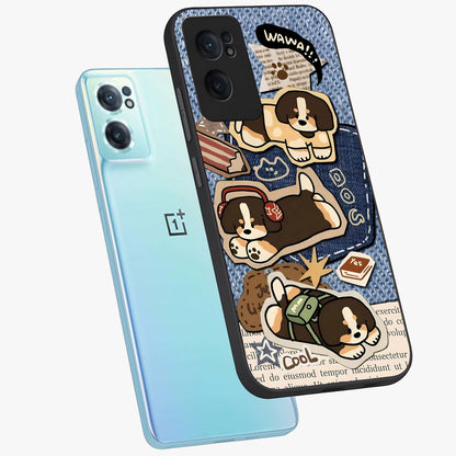 Puppy Sticker Parade Glass Case for 1+Nord CE 2  side perspective highlighting fun sticker textures and premium edges