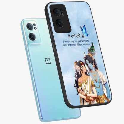 Radha Krishna Eternal Glass Case for 1+Nord CE 2  side perspective highlighting detailed illustration textures and smooth build